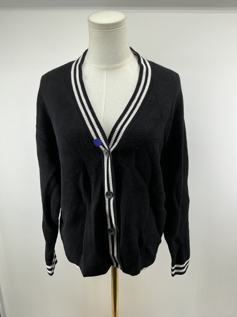 Cotton Cashmere Textured Varsity Cardigan